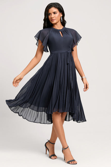 Robe Asymétrique Plissée Bleu Marine - gallery 3