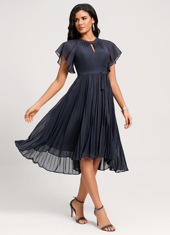 Robe Asymétrique Plissée Bleu Marine - gallery 3