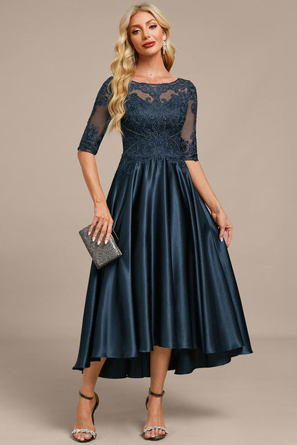 Robe Asymétrique Élégante Dentelle Marine - gallery 4