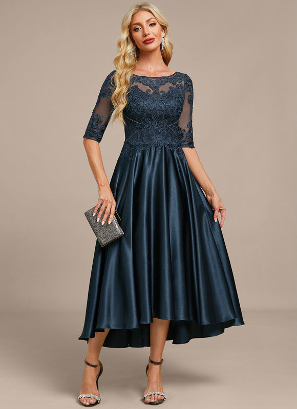 Robe Asymétrique Élégante Dentelle Marine - gallery 4