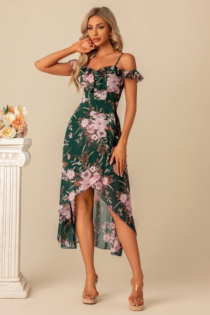 Robe Asymétrique Florale Verte - gallery 3