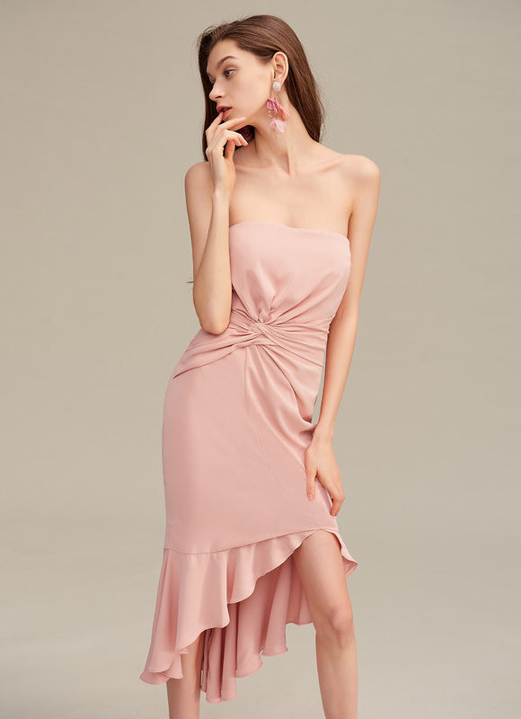Robe Asymétrique Midi Drapée Rose - gallery 3
