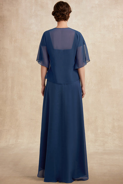 Robe Asymétrique Mousseline Bleu Profond - gallery 4