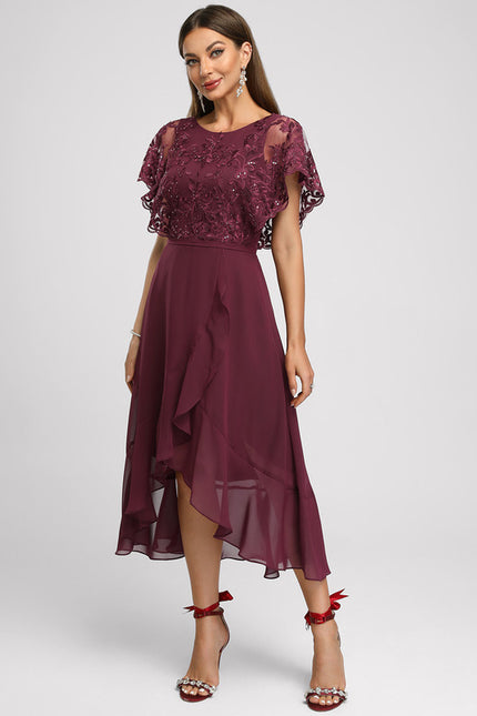 Robe Asymétrique Bordeaux Festonnée - gallery 3