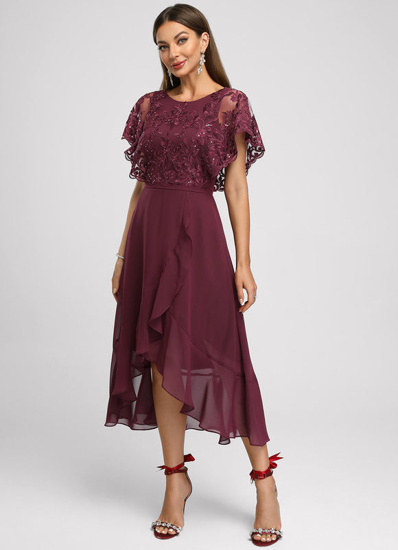 Robe Asymétrique Bordeaux Festonnée - gallery 3