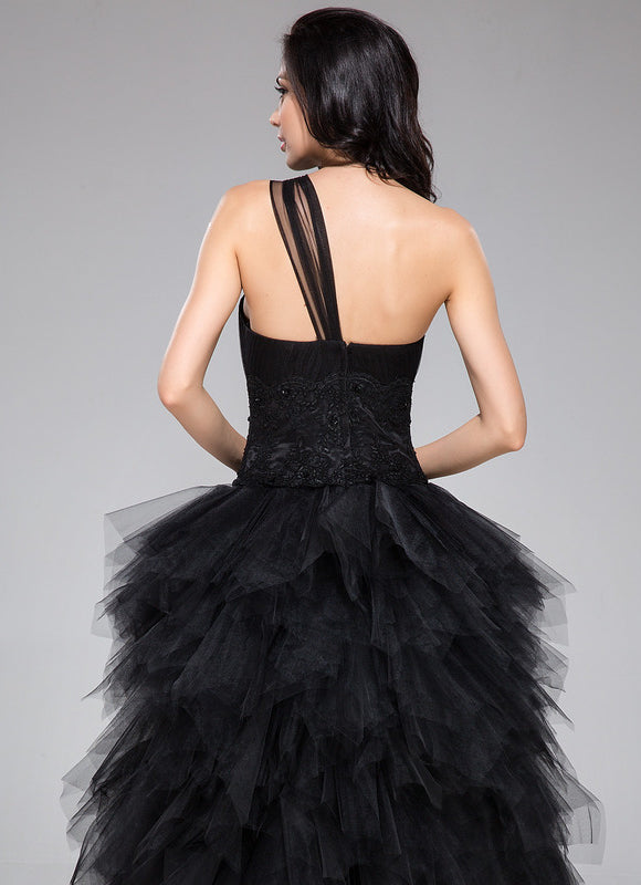 Robe Asymétrique Tulle Noir Éclatante - gallery 7