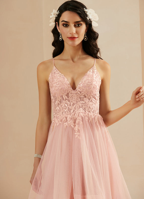 Robe Asymétrique Floue Rose Élégante - gallery 1