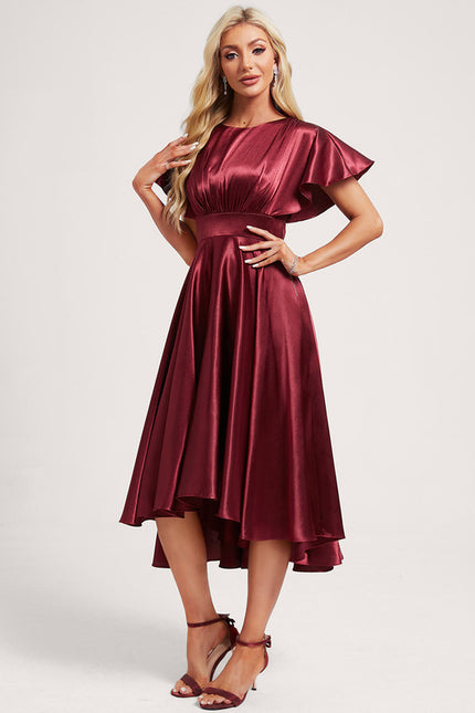 Robe Asymétrique Satinée Bordeaux Volants - gallery 2