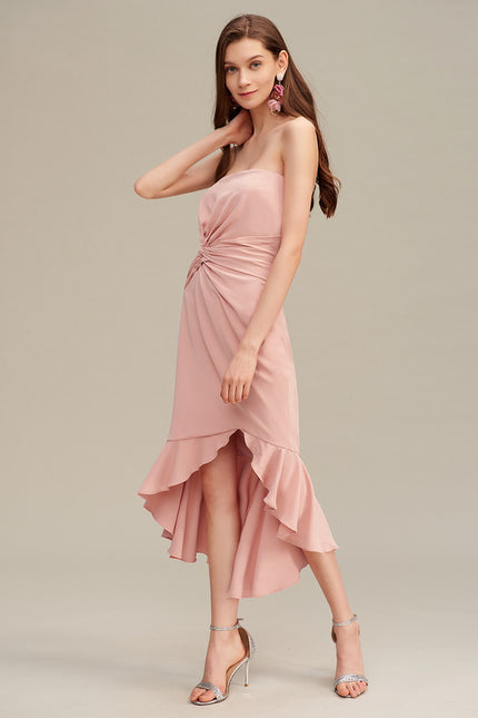 Robe Asymétrique Midi Drapée Rose - gallery 4
