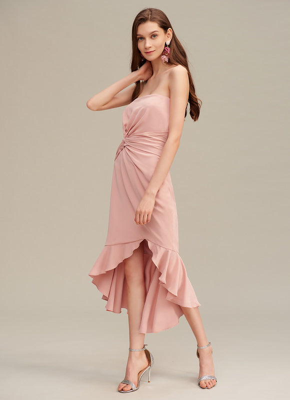 Robe Asymétrique Midi Drapée Rose - gallery 4