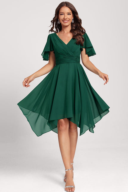 Robe Courte Asymétrique Coupe Trapèze À Volants - gallery 2