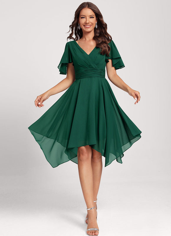 Robe Courte Asymétrique Coupe Trapèze À Volants - gallery 2