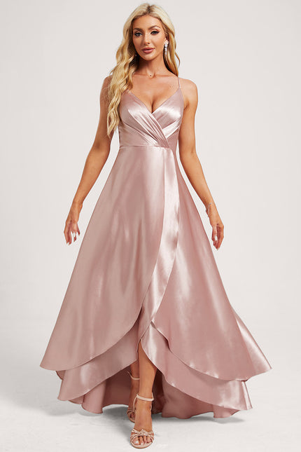 Robe Asymétrique Satin Bleu Volants - gallery 2