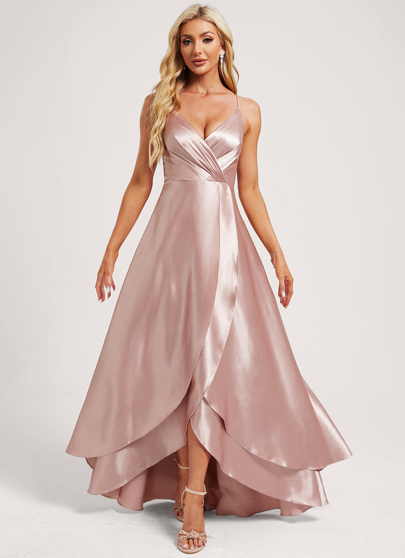 Robe Asymétrique Satin Bleu Volants - gallery 2
