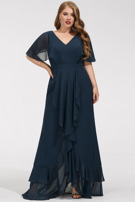 Robe Courte Asymétrique Coupe Trapèze À Volants - gallery 7