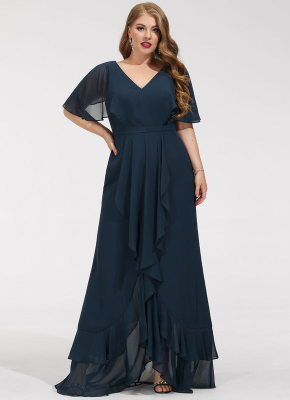 Robe Courte Asymétrique Coupe Trapèze À Volants - gallery 7