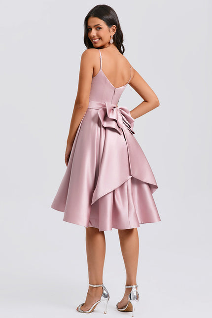 Robe Asymétrique Satin Rose Cintrée - gallery 4