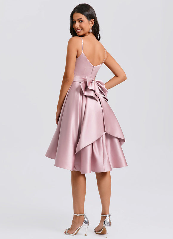 Robe Asymétrique Satin Rose Cintrée - gallery 4