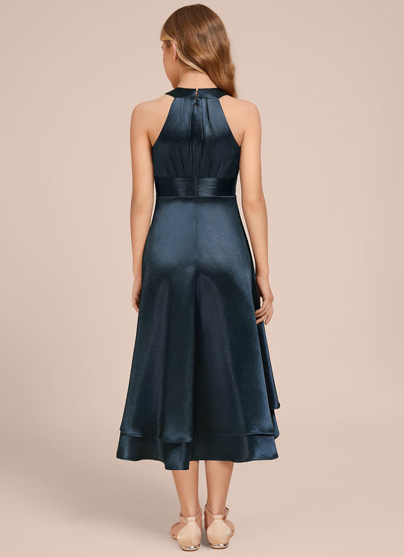 Robe Asymétrique Satinée Asymétrique Marine - gallery 5