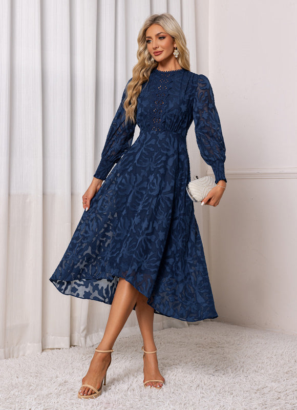 Robe Asymétrique Midi Dentelle Bleu