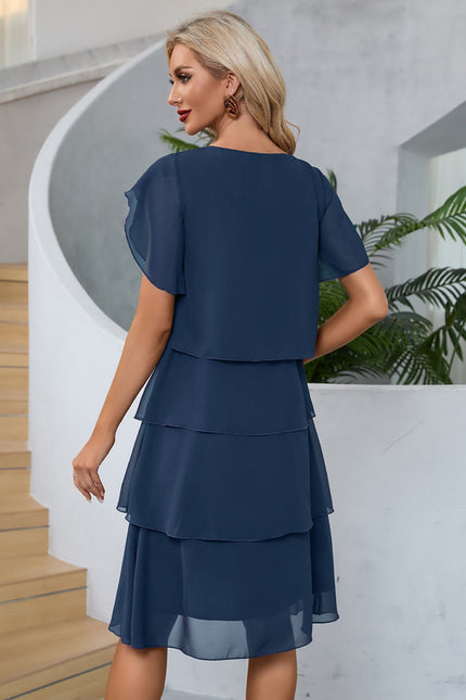 Robe Asymétrique Midi Volants Marine - gallery 1