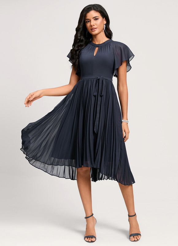 Robe Asymétrique Plissée Bleu Marine