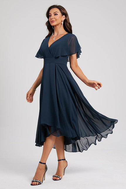 Robe Courte Asymétrique Coupe Trapèze À Volants - gallery 1