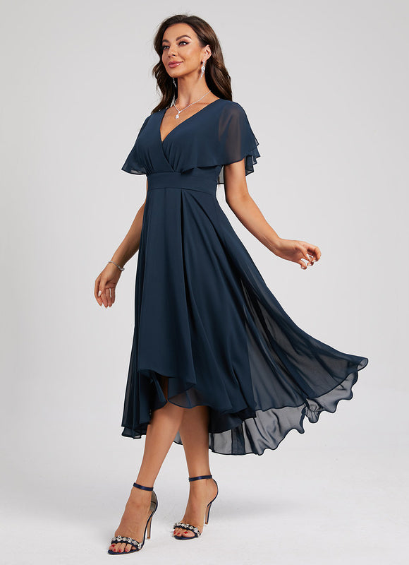 Robe Courte Asymétrique Coupe Trapèze À Volants - gallery 1