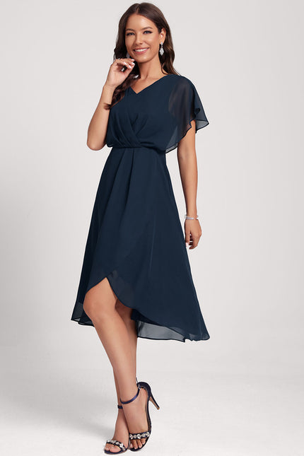 Robe Courte Asymétrique Coupe Trapèze À Volants - gallery 1