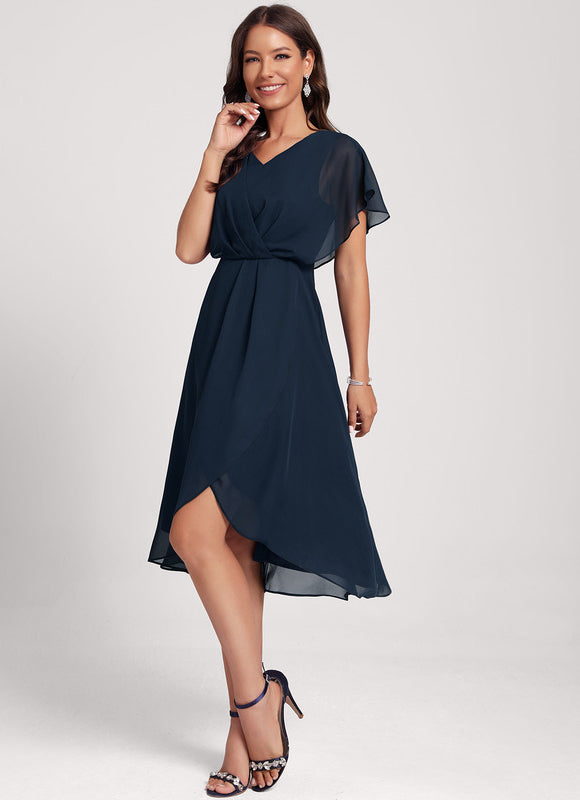 Robe Courte Asymétrique Coupe Trapèze À Volants - gallery 1