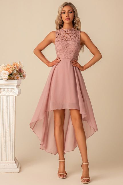 Robe Asymétrique Rose Dentelle - gallery 3