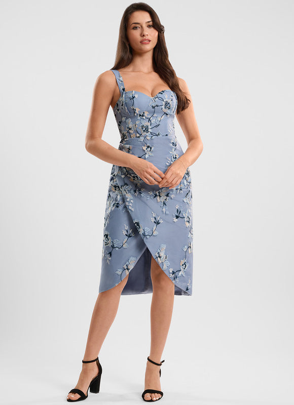 Robe Asymétrique Bleue Fleuri Ajustée - gallery 2
