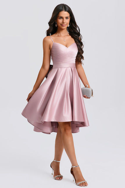 Robe Asymétrique Satin Rose Cintrée - gallery 6