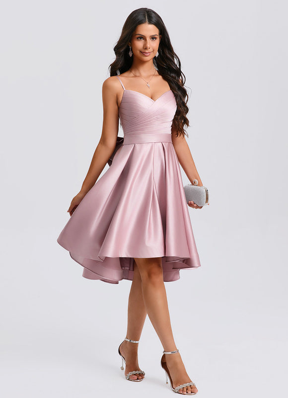 Robe Asymétrique Satin Rose Cintrée - gallery 6