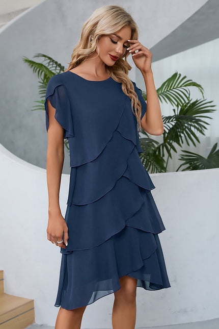 Robe Asymétrique Midi Volants Marine - gallery 4