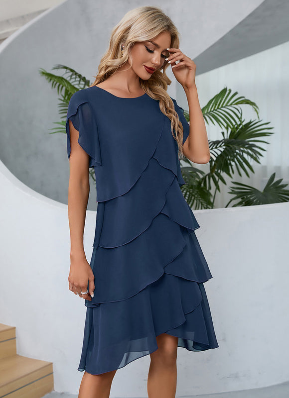 Robe Asymétrique Midi Volants Marine - gallery 4