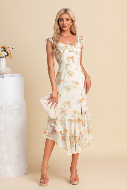 Robe Asymétrique Créme À Volants - gallery 6