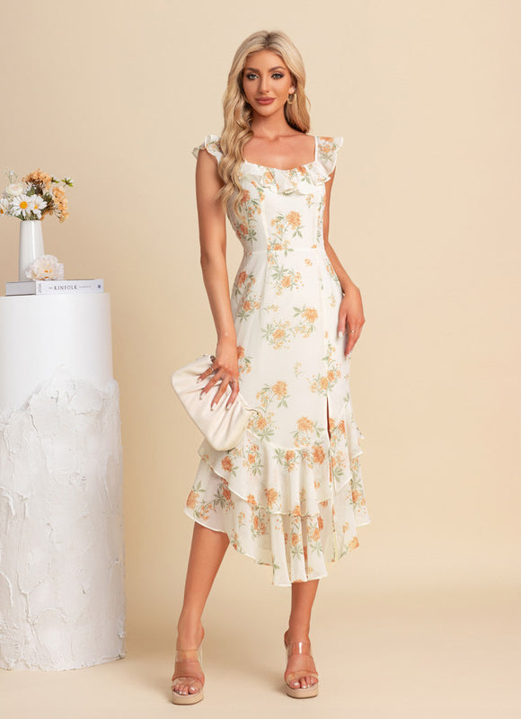 Robe Asymétrique Créme À Volants - gallery 6