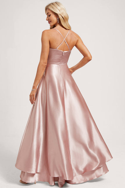 Robe Asymétrique Satin Bleu Volants - gallery 4