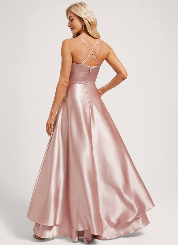 Robe Asymétrique Satin Bleu Volants - gallery 4