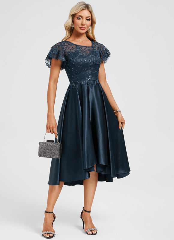 Robe Asymétrique Satinée Ornée - gallery 1