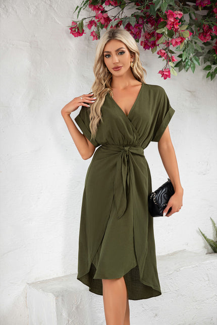 Robe Asymétrique Olive Fluide - gallery 1