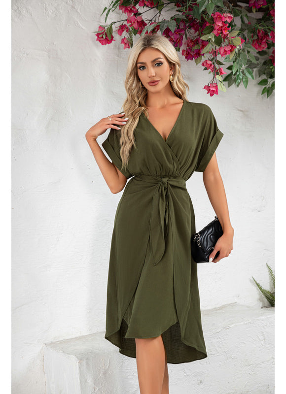 Robe Asymétrique Olive Fluide - gallery 1