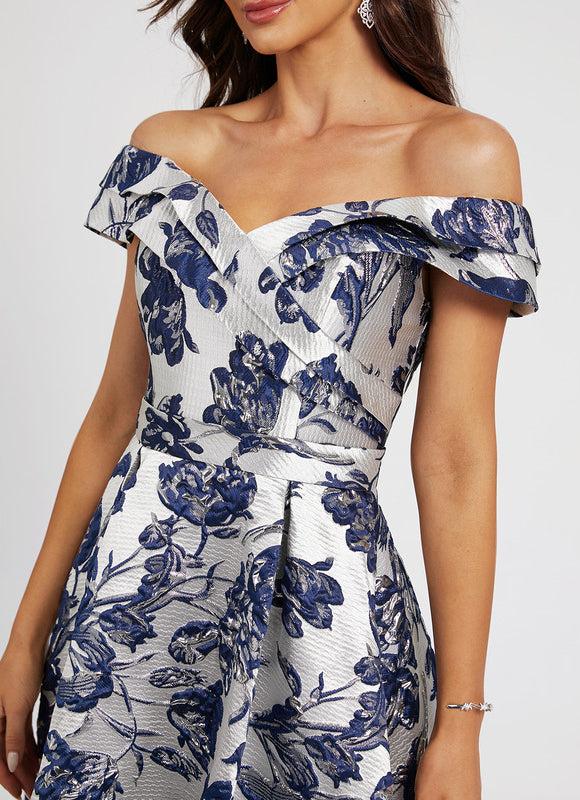 Robe Asymétrique Fleurie Satinée - gallery 4