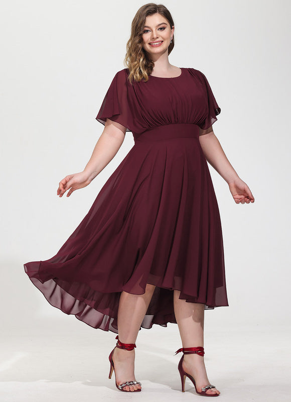 Robe Asymétrique Mousseline Prune - gallery 7