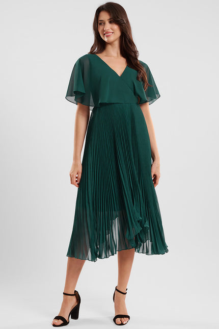 Robe Asymétrique Plissée Émeraude