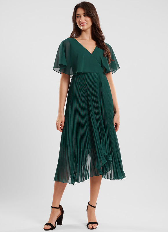 Robe Asymétrique Plissée Émeraude