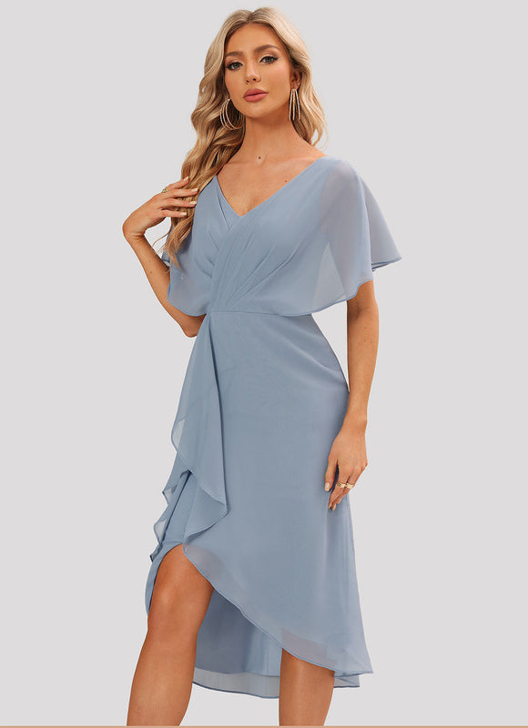 Robe Asymétrique Cocktail Bordeaux Volants - gallery 1
