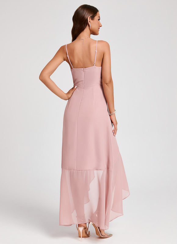 Robe Asymétrique Fluide Rose Pâle - gallery 3