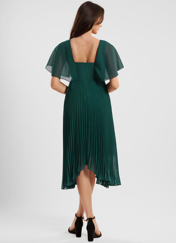 Robe Asymétrique Plissée Émeraude - gallery 3